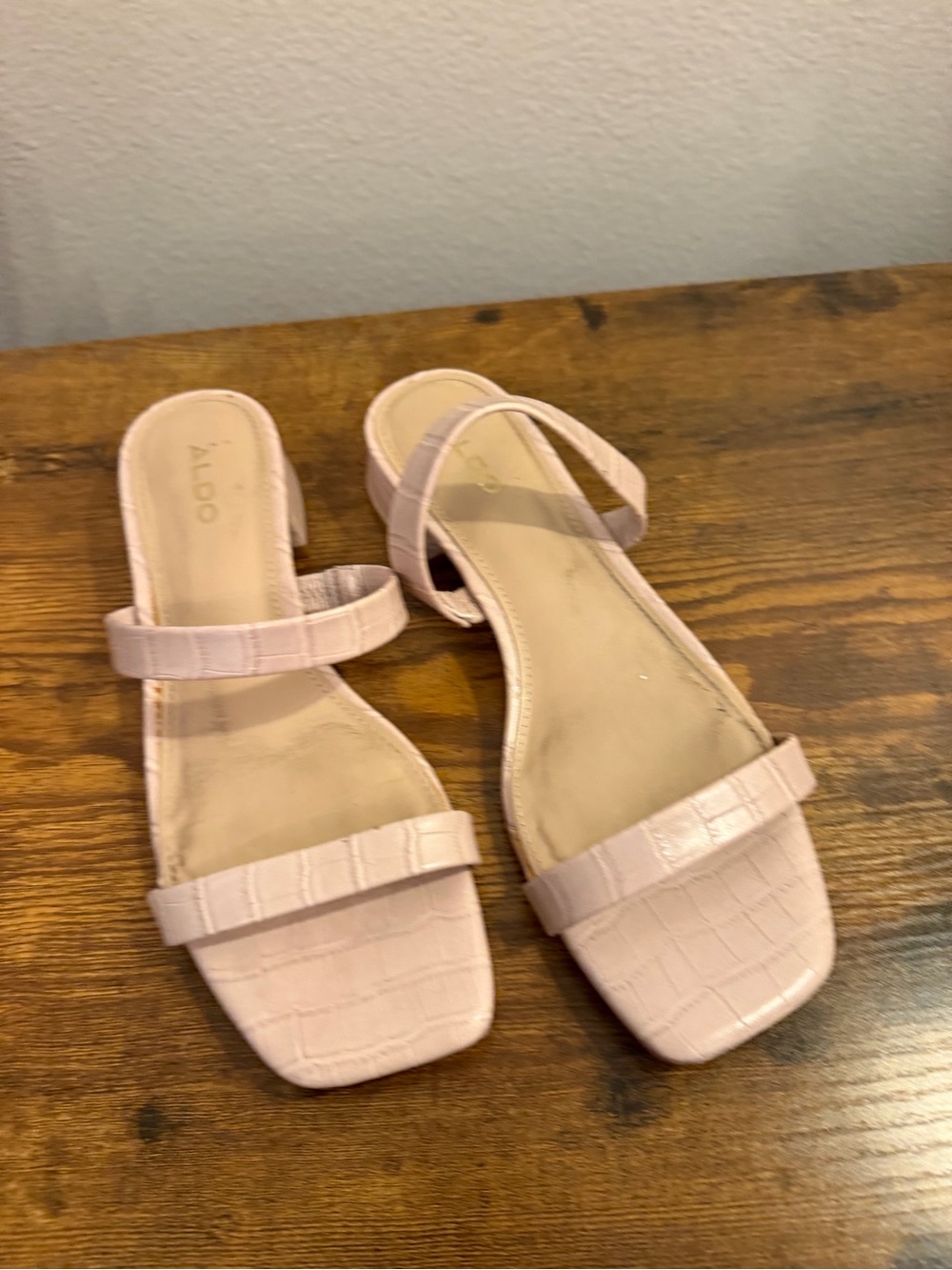 ALDO Pink Croc-Texture Square Toe Strap Sandals
